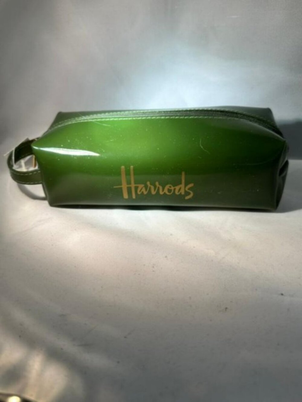 Harrods London Classic Green Patent Pencil Case / Cosmetic Pouch